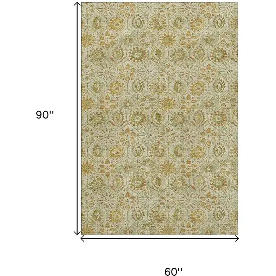 Beige And Gold Floral Washable Area Rug With UV Protection Photo 9