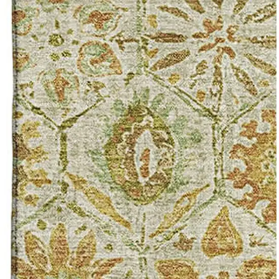 Beige And Gold Floral Washable Area Rug With UV Protection Photo 3
