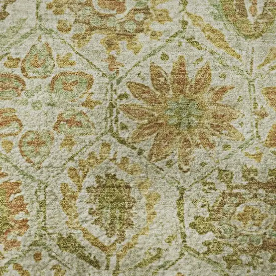 Beige And Gold Floral Washable Area Rug With UV Protection Photo 8