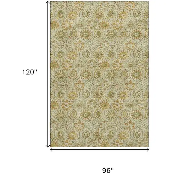 Beige And Gold Floral Washable Area Rug With UV Protection Photo 9