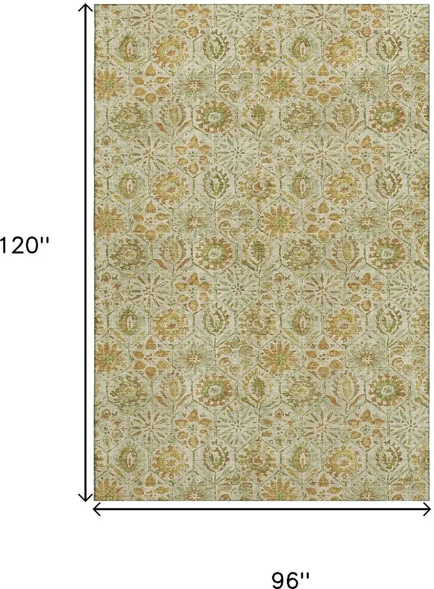 Beige And Gold Floral Washable Area Rug With UV Protection Photo 9
