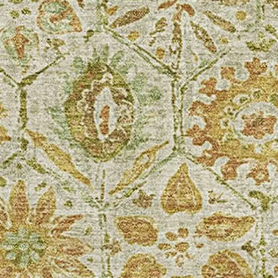 Beige And Gold Floral Washable Area Rug With UV Protection Photo 3