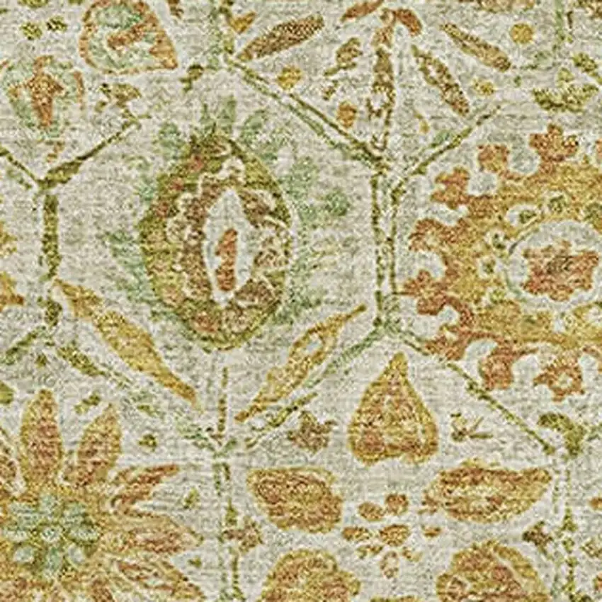 Beige And Gold Floral Washable Area Rug With UV Protection Photo 3