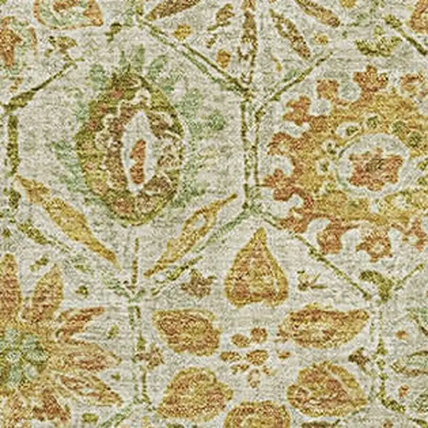 Beige And Gold Floral Washable Area Rug With UV Protection Photo 3