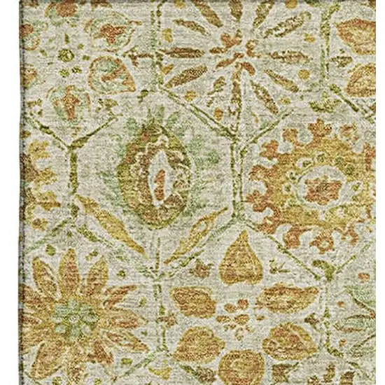Beige And Gold Floral Washable Area Rug With UV Protection Photo 4
