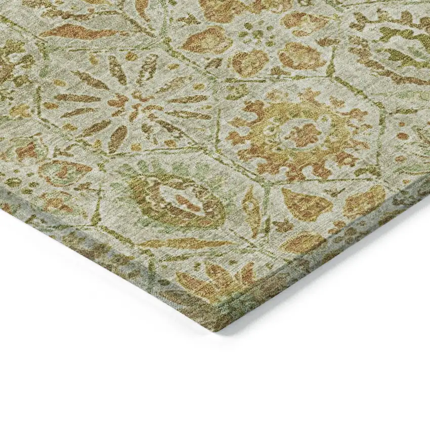 Beige And Gold Floral Washable Indoor Outdoor Area Rug Photo 9