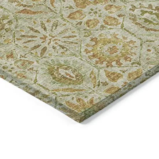 Beige And Gold Floral Washable Indoor Outdoor Area Rug Photo 9