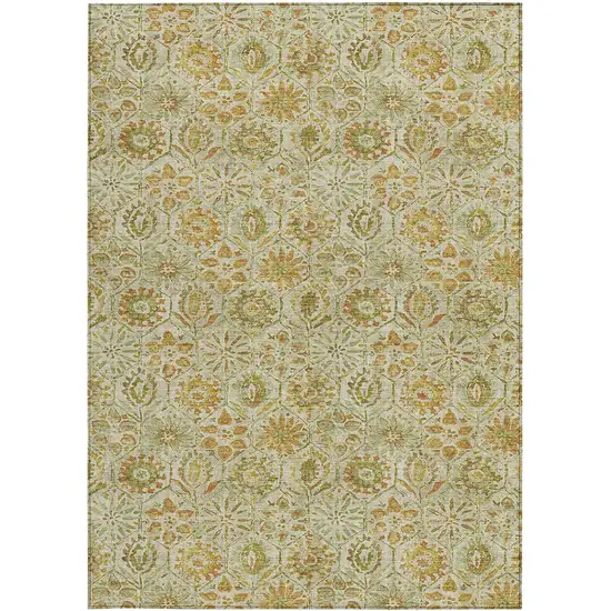 Beige And Gold Floral Washable Indoor Outdoor Area Rug Photo 3