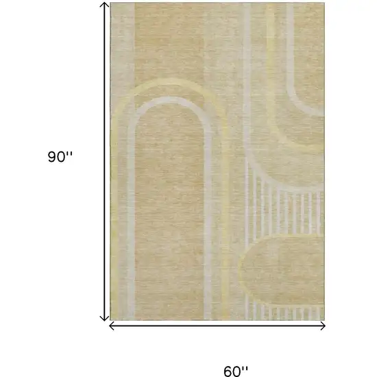 Beige And Gold Geometric Washable Area Rug With UV Protection Photo 3