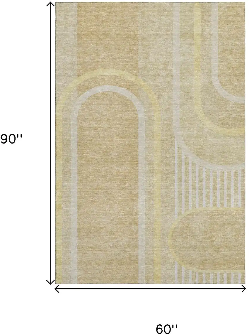 Beige And Gold Geometric Washable Area Rug With UV Protection Photo 3