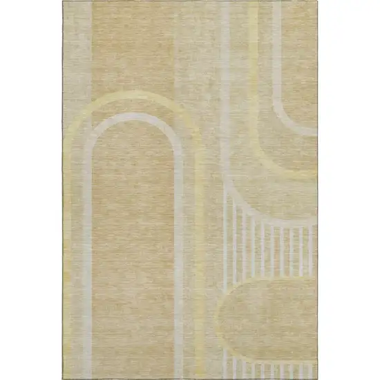 Beige And Gold Geometric Washable Area Rug With UV Protection Photo 4