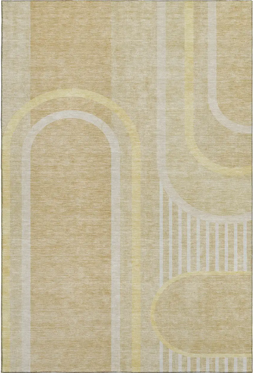 Beige And Gold Geometric Washable Area Rug With UV Protection Photo 4
