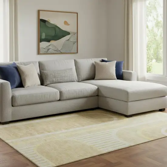 Beige And Gold Geometric Washable Area Rug With UV Protection Photo 1