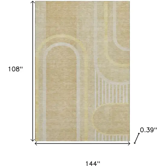 Beige And Gold Geometric Washable Area Rug With UV Protection Photo 3