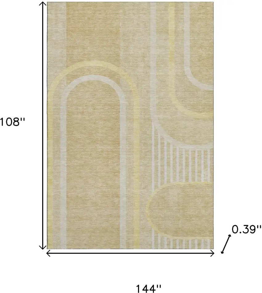Beige And Gold Geometric Washable Area Rug With UV Protection Photo 3