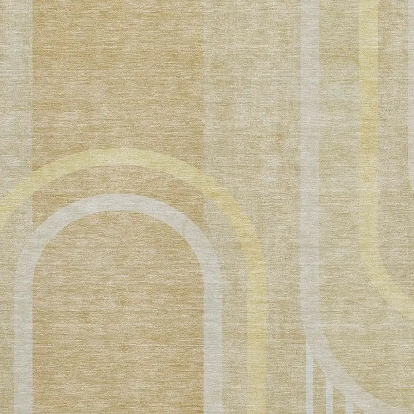 Beige And Gold Geometric Washable Area Rug With UV Protection Photo 4