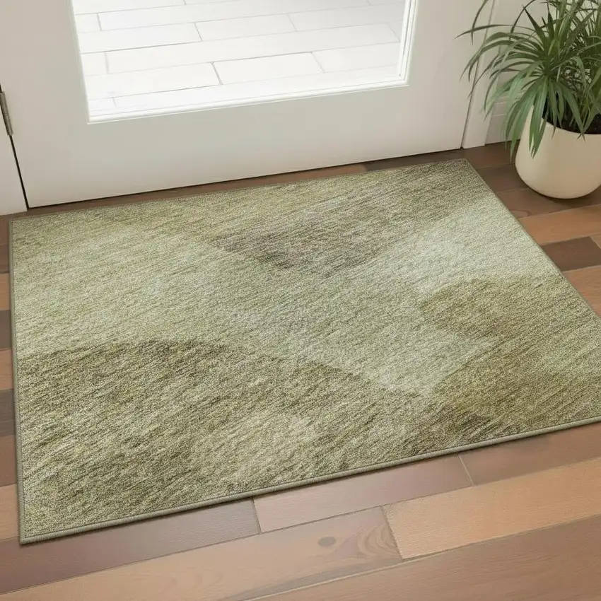 Beige And Gold Geometric Washable Area Rug With UV Protection Photo 2