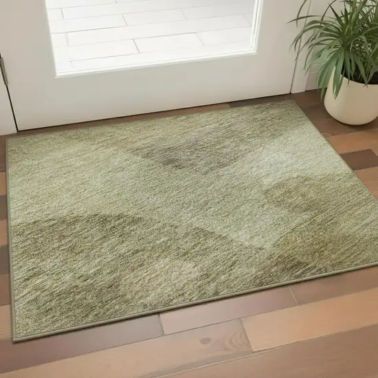 Beige And Gold Geometric Washable Area Rug With UV Protection Photo 2