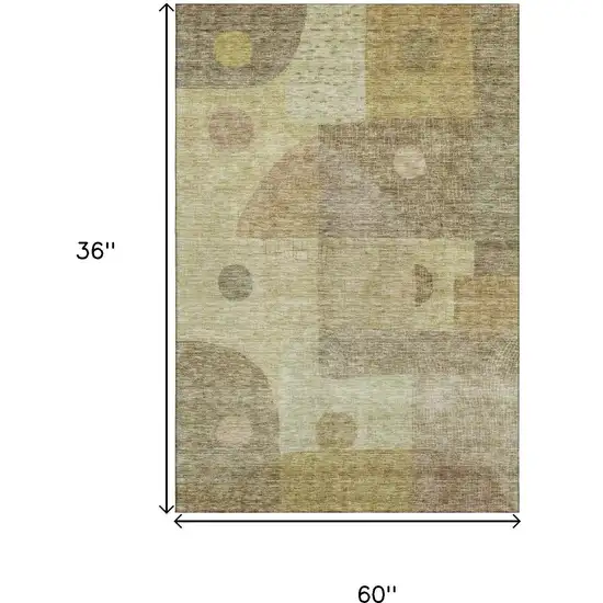 Beige And Gold Geometric Washable Area Rug With UV Protection Photo 9
