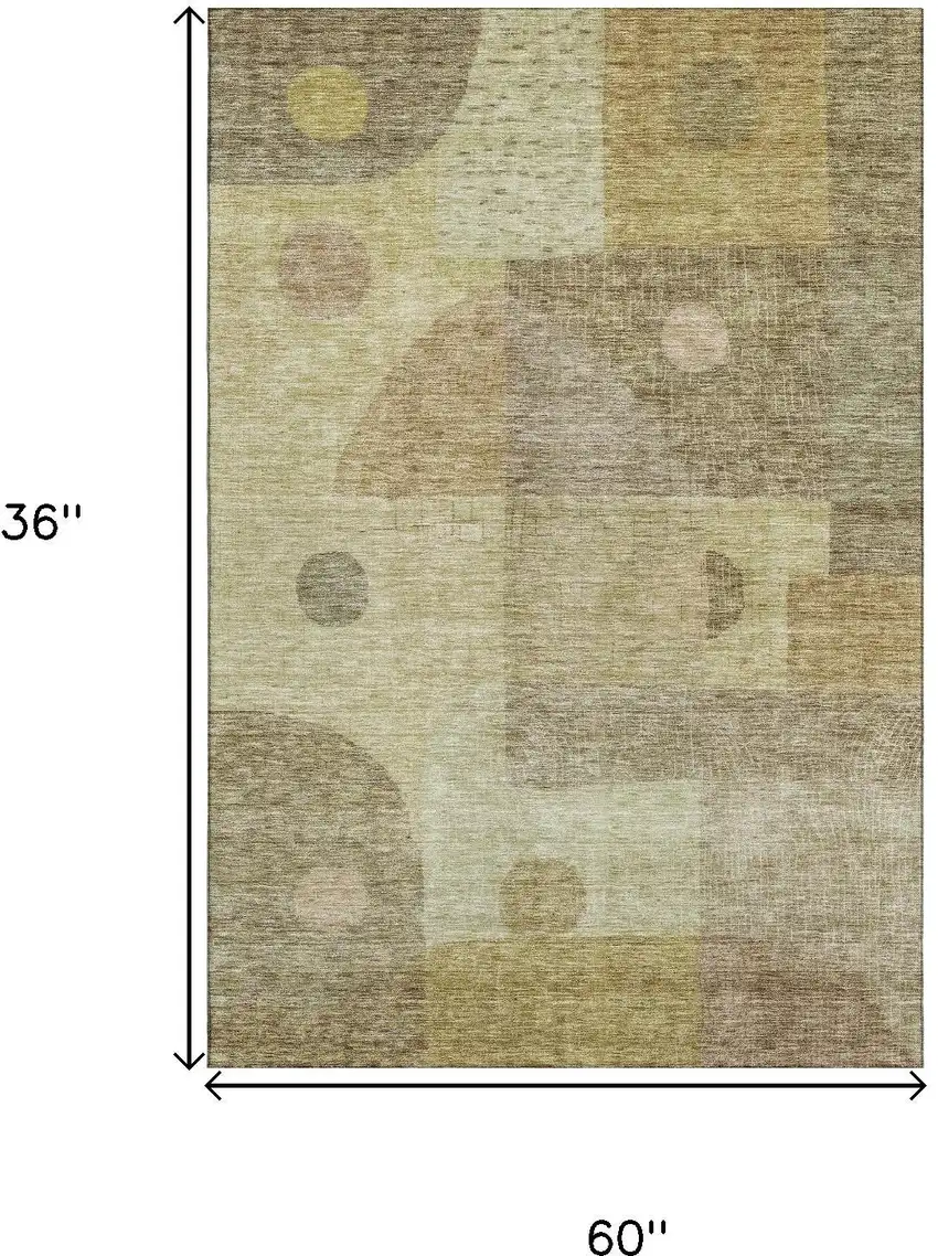 Beige And Gold Geometric Washable Area Rug With UV Protection Photo 9
