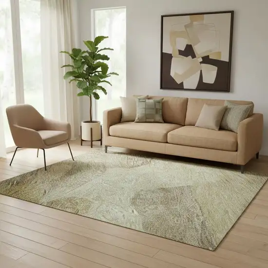 Beige And Gold Geometric Washable Area Rug With UV Protection Photo 2