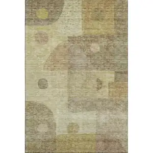 Photo of Beige And Gold Geometric Washable Area Rug With UV Protection