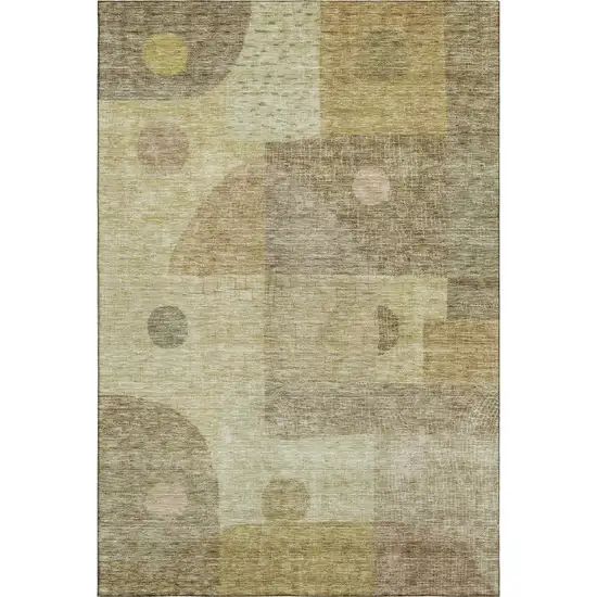 Beige And Gold Geometric Washable Area Rug With UV Protection Photo 5