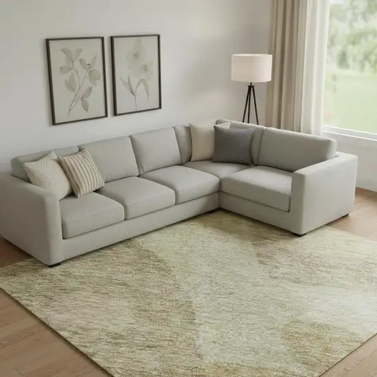 Beige And Gold Geometric Washable Area Rug With UV Protection Photo 2