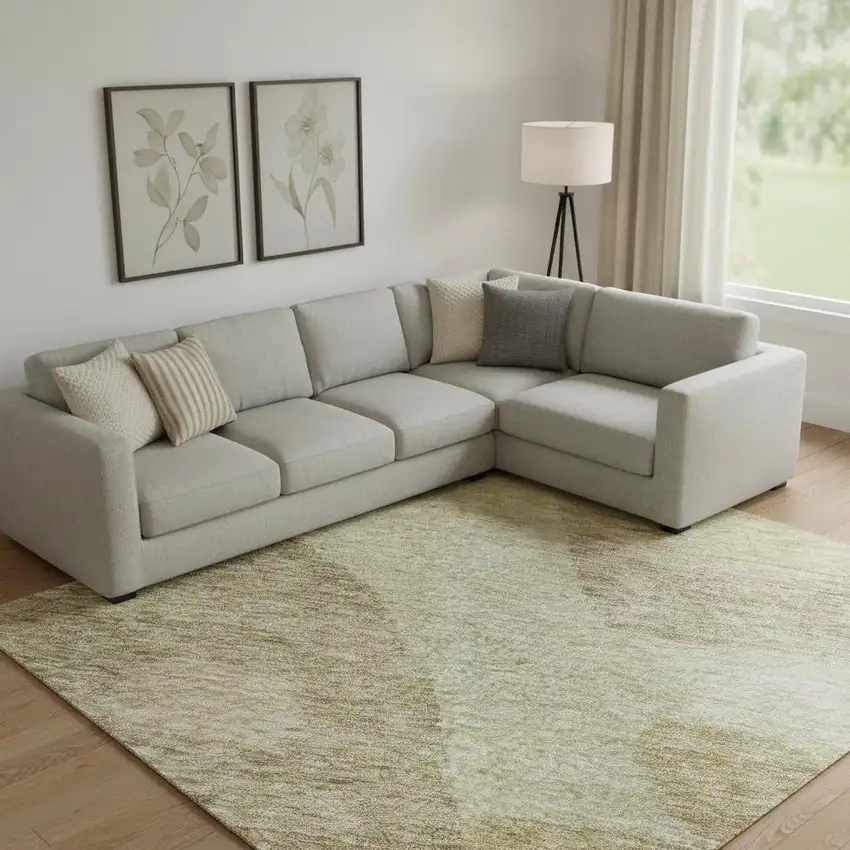 Beige And Gold Geometric Washable Area Rug With UV Protection Photo 2