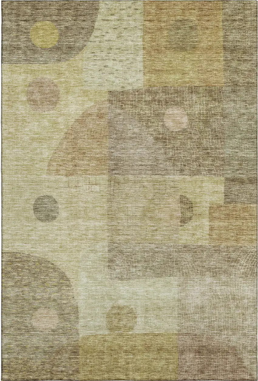 Beige And Gold Geometric Washable Area Rug With UV Protection Photo 4