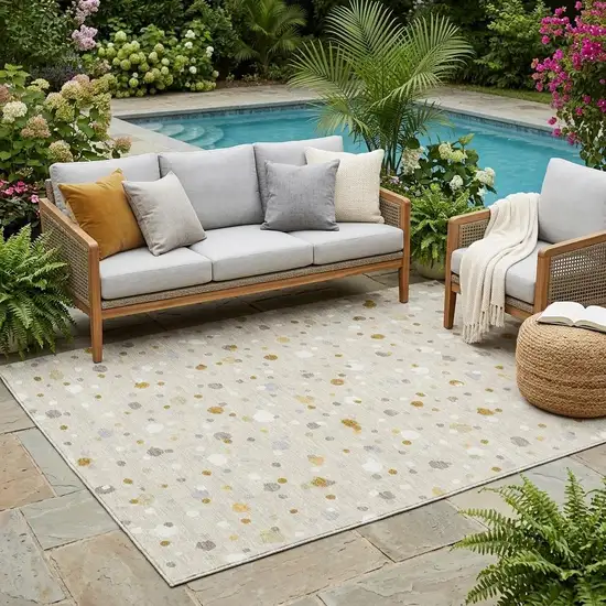 Beige And Gold Geometric Washable Indoor Outdoor Area Rug Photo 1
