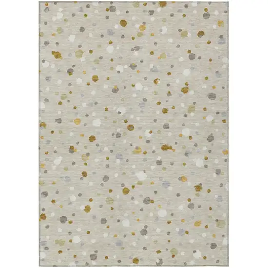 Beige And Gold Geometric Washable Indoor Outdoor Area Rug Photo 2