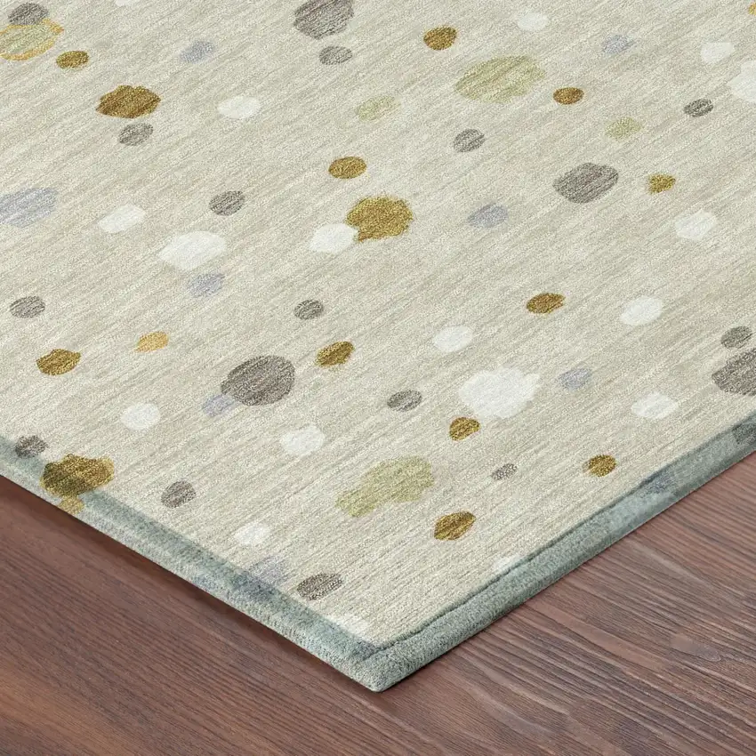 Beige And Gold Geometric Washable Indoor Outdoor Area Rug Photo 5
