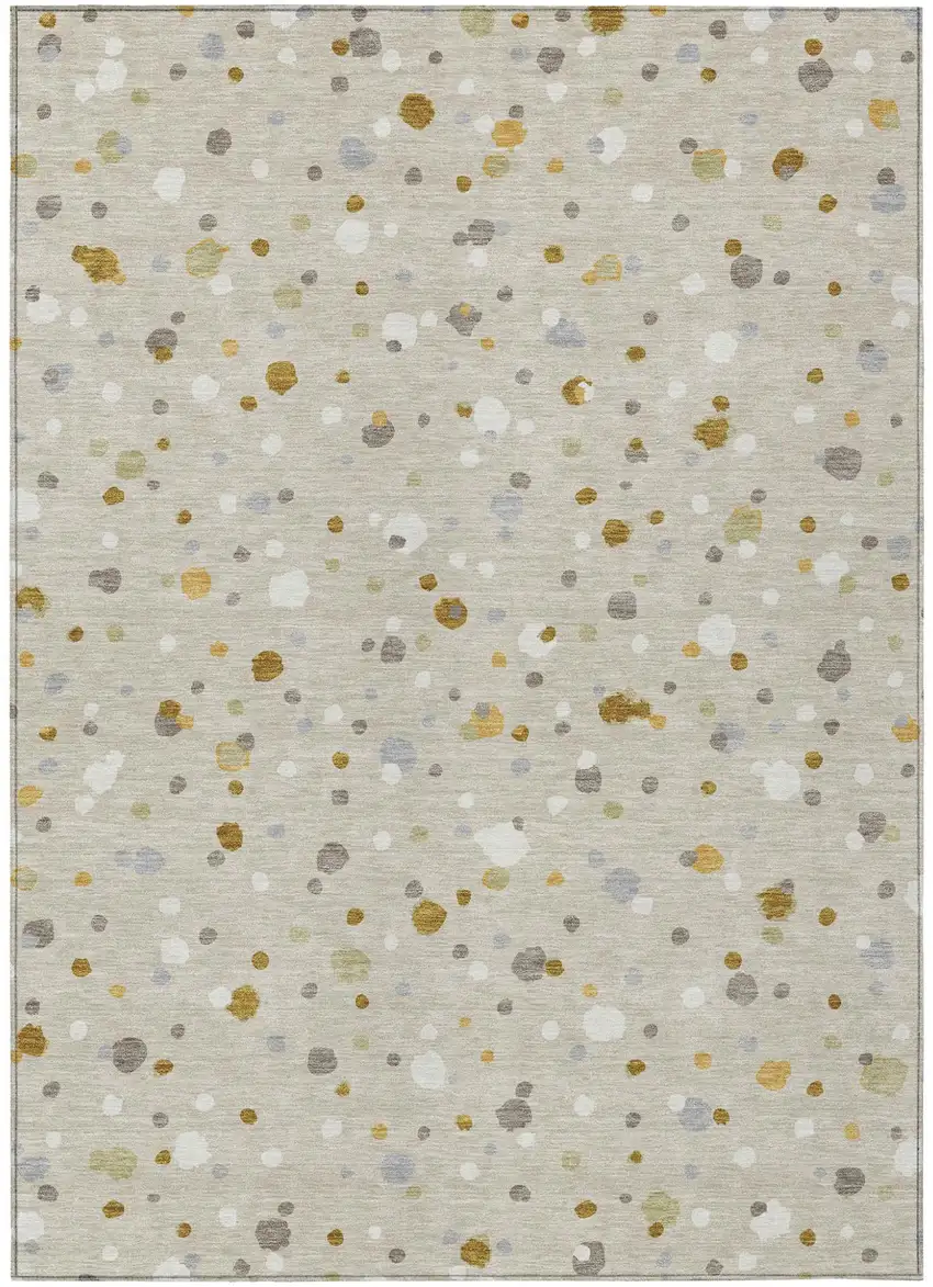 Beige And Gold Geometric Washable Indoor Outdoor Area Rug Photo 2
