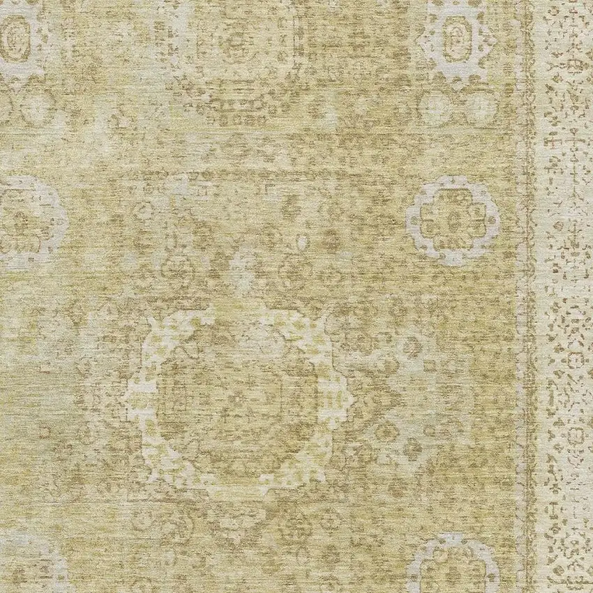Beige And Gold Oriental Washable Area Rug With UV Protection Photo 2