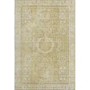 Photo of Beige And Gold Oriental Washable Area Rug With UV Protection