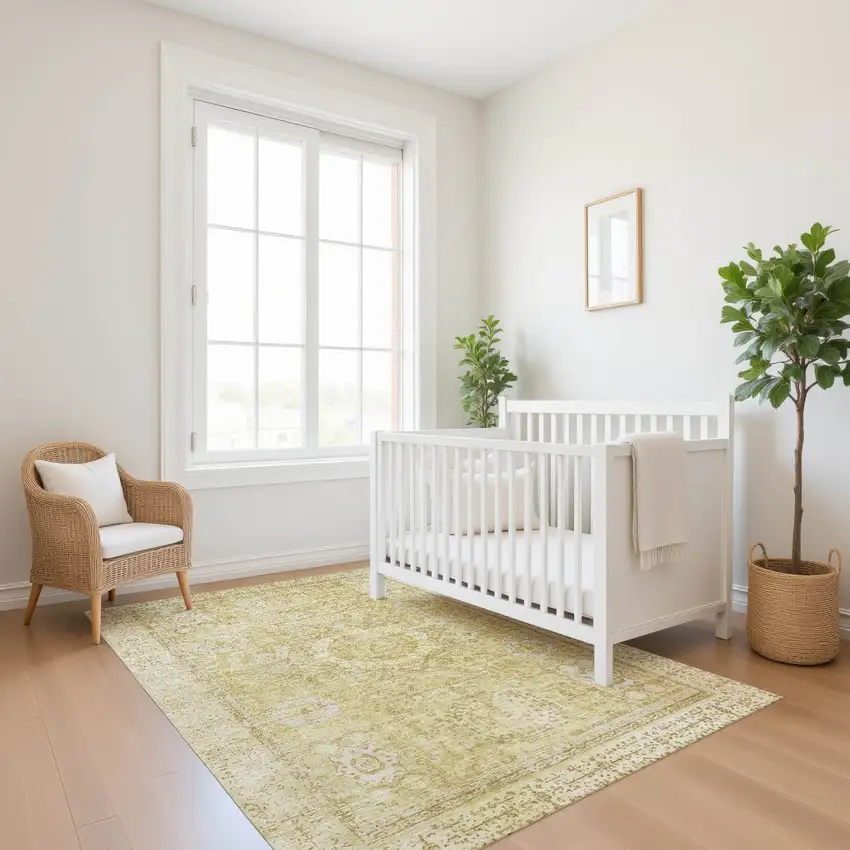 Beige And Gold Oriental Washable Area Rug With UV Protection Photo 5