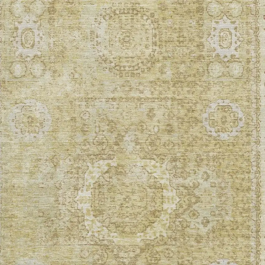 Beige And Gold Oriental Washable Area Rug With UV Protection Photo 2