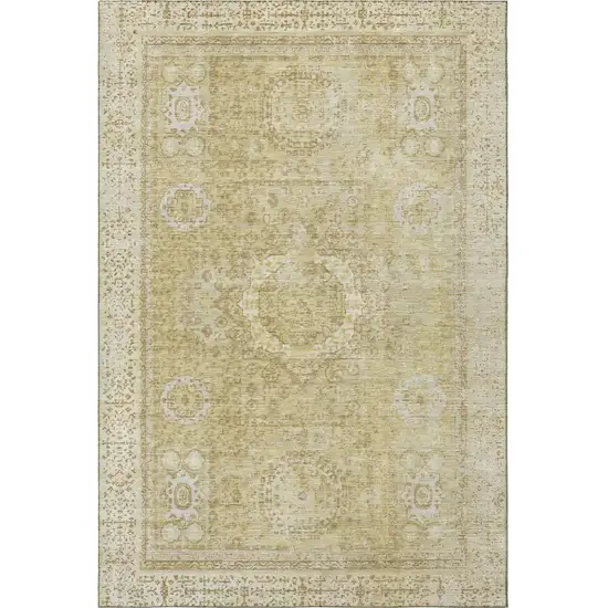 Beige And Gold Oriental Washable Area Rug With UV Protection Photo 3