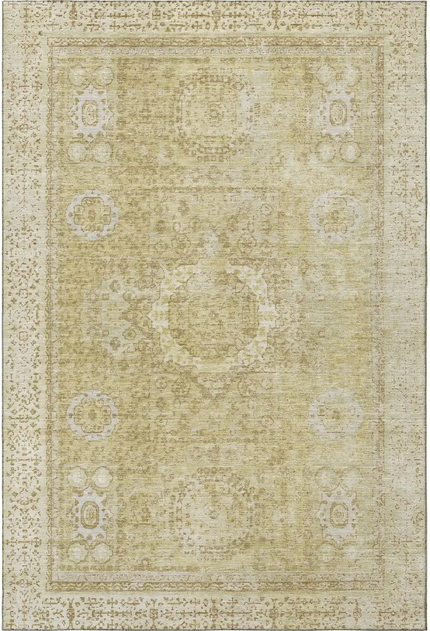 Beige And Gold Oriental Washable Area Rug With UV Protection Photo 3