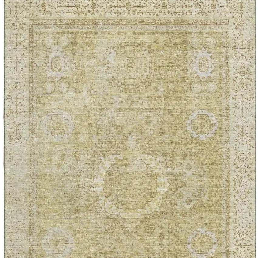 Beige And Gold Oriental Washable Area Rug With UV Protection Photo 2