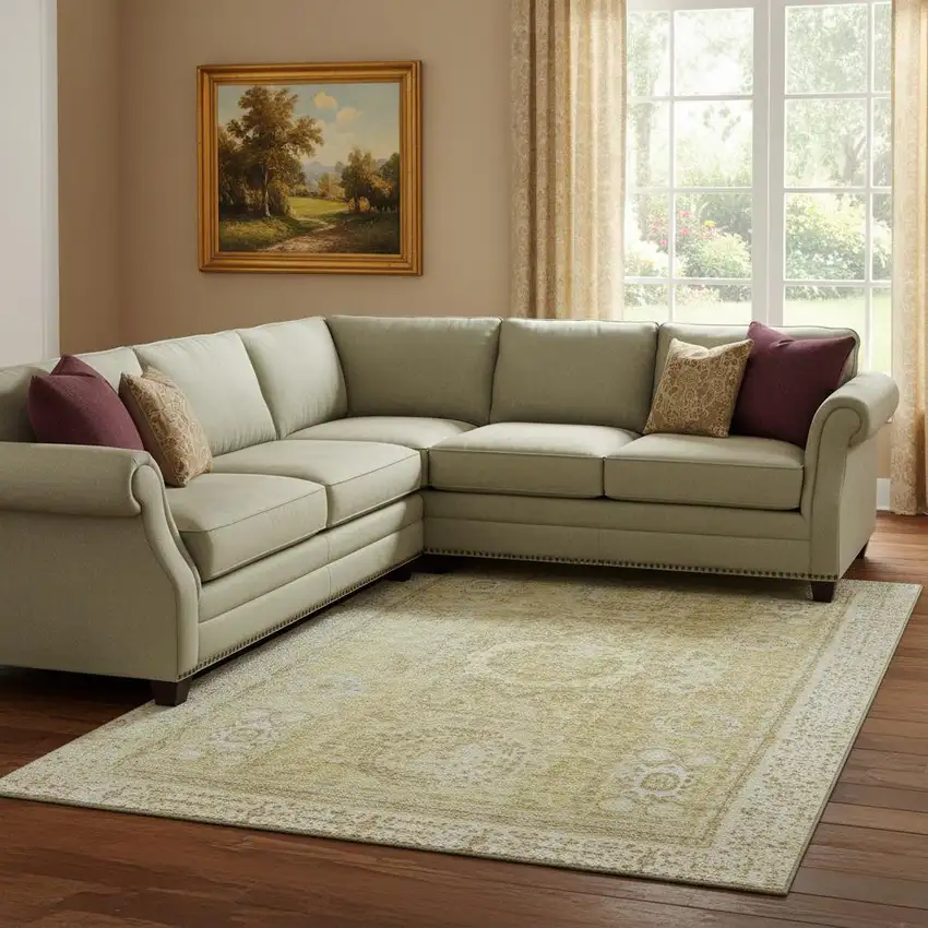 Beige And Gold Oriental Washable Area Rug With UV Protection Photo 2