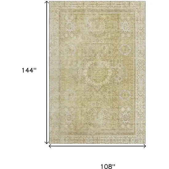 Beige And Gold Oriental Washable Area Rug With UV Protection Photo 9