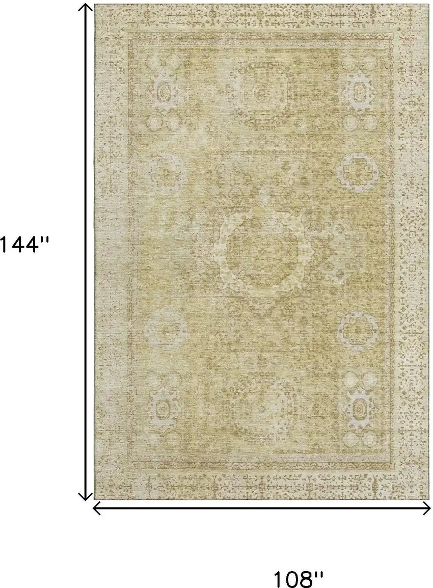 Beige And Gold Oriental Washable Area Rug With UV Protection Photo 9