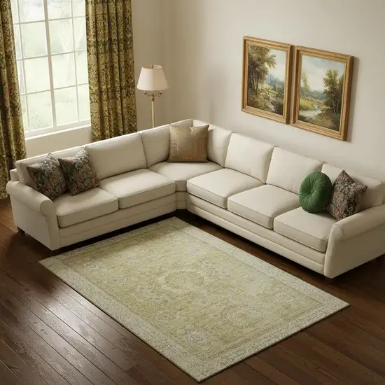 Beige And Gold Oriental Washable Area Rug With UV Protection Photo 1