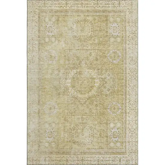 Beige And Gold Oriental Washable Area Rug With UV Protection Photo 1