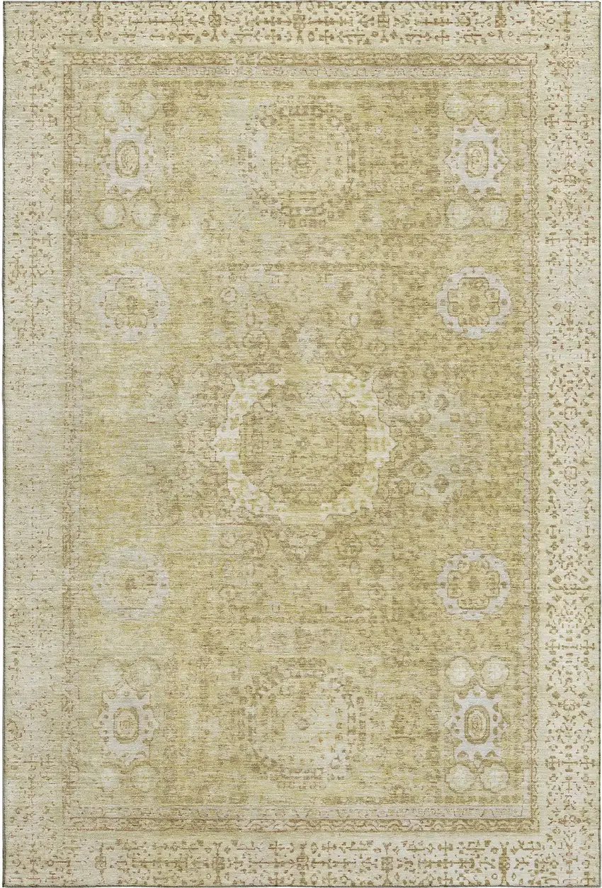 Beige And Gold Oriental Washable Area Rug With UV Protection Photo 1