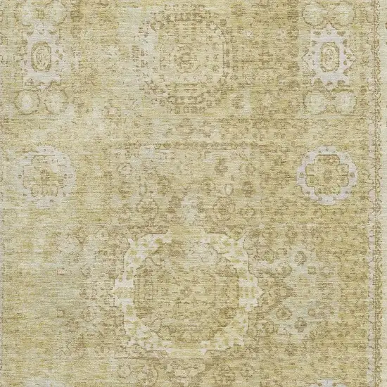 Beige And Gold Oriental Washable Area Rug With UV Protection Photo 2