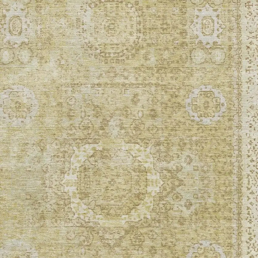 Beige And Gold Oriental Washable Area Rug With UV Protection Photo 2