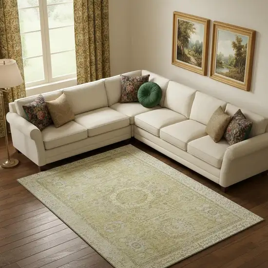 Beige And Gold Oriental Washable Area Rug With UV Protection Photo 2